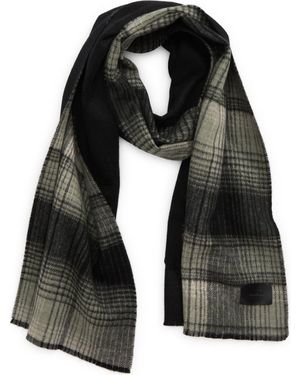 Vince Check Double Face Wool & Cashmere Fringe Scarf - Black