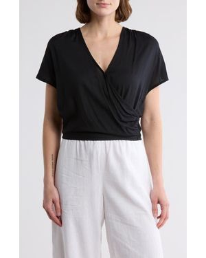 Elan Surplice Neck Cover-Up Crop Top - Black