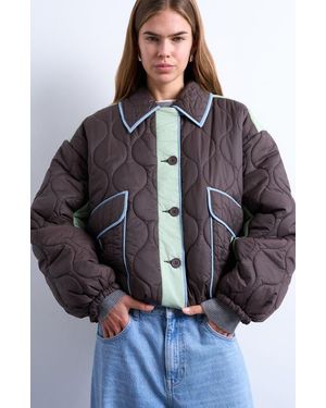 TOPSHOP Patchwork Quilted Jacket - Gray