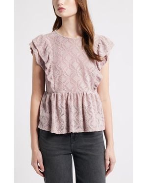 Treasure & Bond Flutter Sleeve Peplum Top - Pink