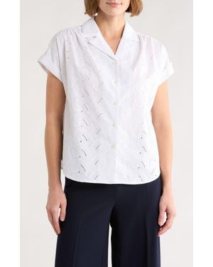 Brooks Brothers Paisley Eyelet Cotton Poplin Camp Shirt - White