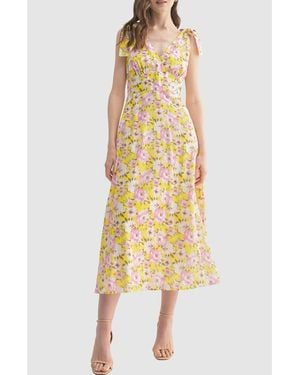 Lush Shoulder Tie Midi Dress - Yellow