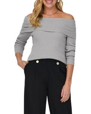 ONLY Katia Off The Shoulder Knit Top - Gray