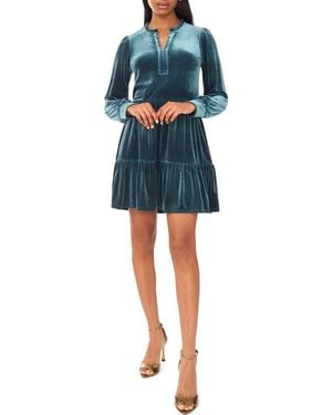 Halogen® Velvet Long Sleeve Tiered Minidress - Blue