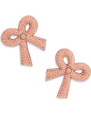 Deepa Gurnani Kane Beaded Bow Stud Earrings - Pink