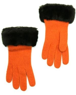 Portolano Wool Blend Gloves With Faux Fur Trim - Orange