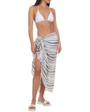 Vince Variegated Stripe Cotton Fringe Scarf - White