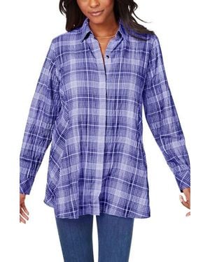 Foxcroft Cici Plaid Non-Iron Cotton Blend Tunic - Blue