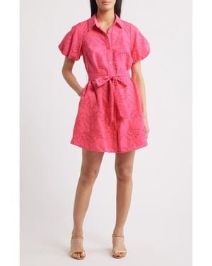 Sam Edelman Puff Sleeve Eyelet Shirtdress - Pink