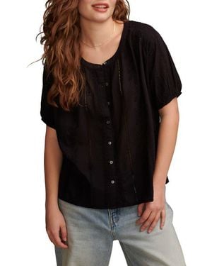 Lucky Brand Smocked Shoulder Top - Black
