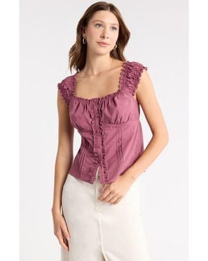 Abound Button Front Cotton Top - Pink