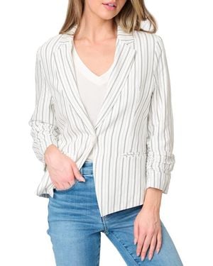 Gibsonlook Pinstripe Ruched Sleeve Blazer - Gray