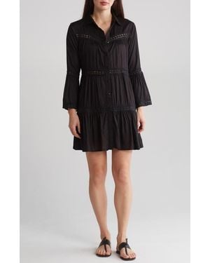 Boho Me Lace Stripe Bell Sleeve Dress - Black