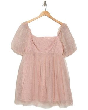 Lush Floral Puff-Sleeve Minidress - Pink