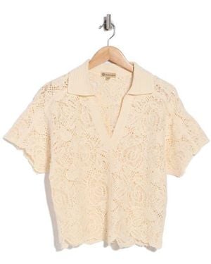 Democracy Short Sleeve Open Stitch Polo - Natural