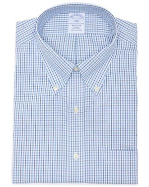 Brooks Brothers Regular Fit Plaid Non-Iron Cotton Button-Down Shirt - Blue