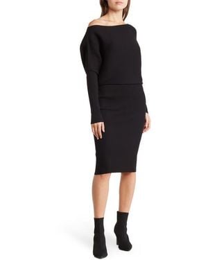 Love By Design Blair Ottoman Off-The-Shoulder Long Sleeve Sweater Dress - Black