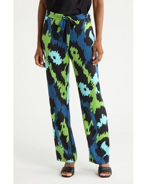 Diane von Furstenberg Diane Wide Leg Stretch Silk Pants - Green