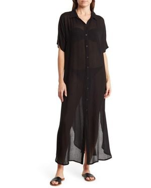 Boho Me Long Shirt Cover-Up Dress - Black