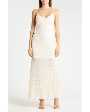 Beivy Side Tie Ruched Gauze Maxi Dress - White