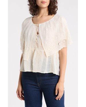 Forgotten Grace Lace Overlay Cotton Top - Natural