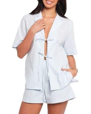 Petal & Pup Aaliyah Cotton & Linen Tie Front Top - White