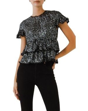 Endless Rose Sequin Babydoll Top - Black