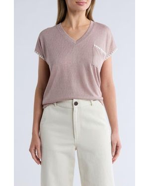 Bobeau Whipstitch Pocket T-Shirt - Pink