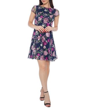 marina floral embroidered dress Marina Blue Embroidered Mini Dress 3X / Marina Blue