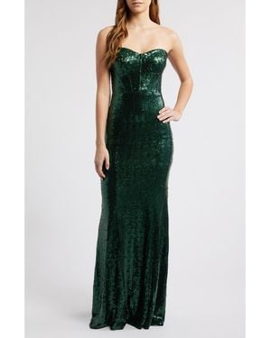 City Studios Hunter Strapless Lace-Up Gown - Green