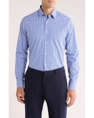 Duchamp Tailored Fit Check Print Dress Shirt - Blue