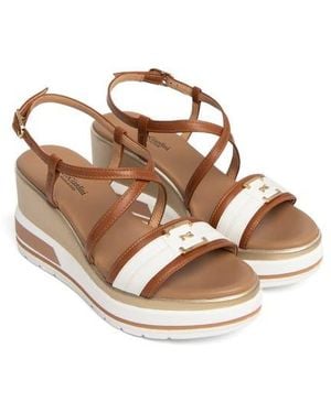 Nero Giardini Logo Plate Platform Wedge Sandal - Brown