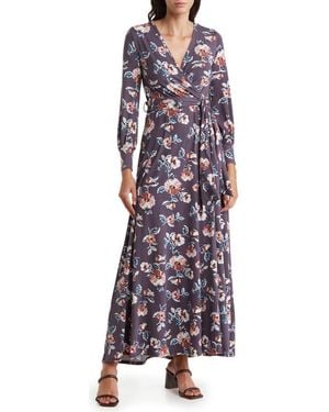 Go Couture Long Sleeve Maxi Wrap Dress - Purple