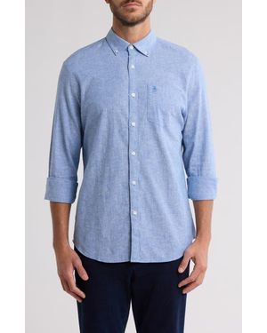 Original Penguin Linen Blend Woven Solid Button-Down Shirt - Blue