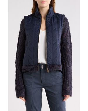 Democracy Mock Neck Quilted Two-Fer Jacket - Blue