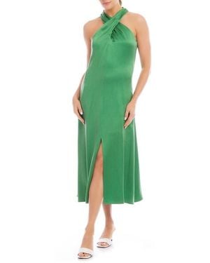 Fifteen Twenty Ivy Crossover Neck Satin Midi Dress - Green