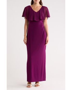 Connected Apparel Flutter Sleeve V-Neck Dress - Purple