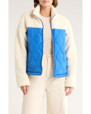 Thread & Supply Mixed Media Fleece & Quilted Panel Zip Jacket - Blue