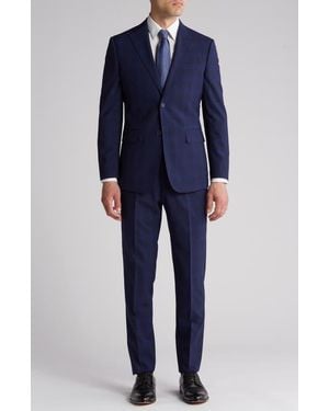 English Laundry Plaid Trim Fit Wool Blend Two-Piece Suit - Blue
