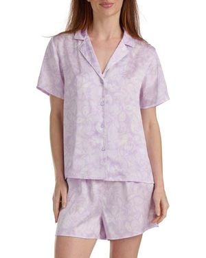 Splendid Satin Notch Collar & Boxer Pajamas - Purple