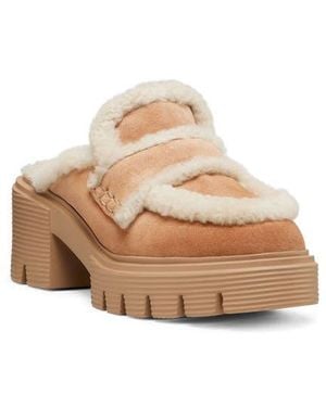 Stuart Weitzman Lennox Genuine Shearling Trim Platform Loafer - Natural