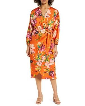 Julia Jordan Long Sleeve Faux Wrap Midi Dress - Orange