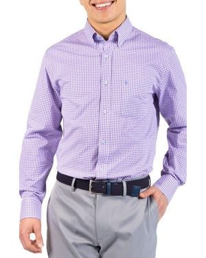 Tailorbyrd Gingham Stretch Cotton Button-Up Shirt - Purple