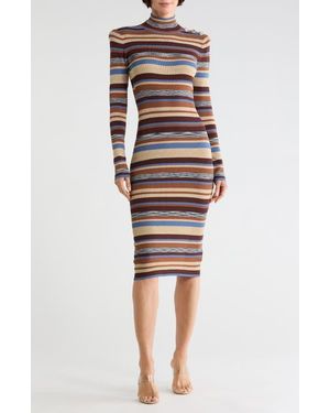 L'Agence Larelle Striped Metallic Long Sleeve Dress - Multicolor