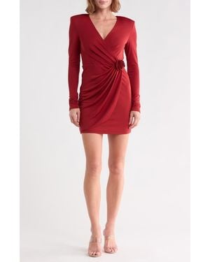 Cinq À Sept Saba Wrap Front Long Sleeve Minidress - Red