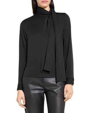 Theory Side Tie Neck Silk Blouse - Black