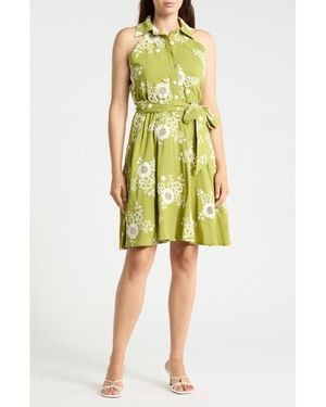 Badgley Mischka Embroidered Cotton Halter Midi Dress - Yellow