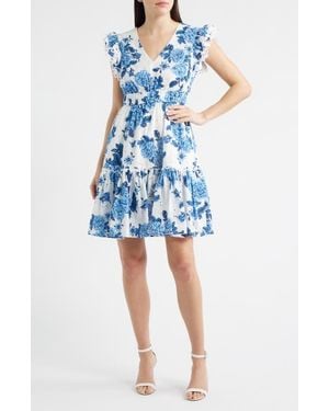 Anne Klein Floral Eyelet Lace Dress - Blue