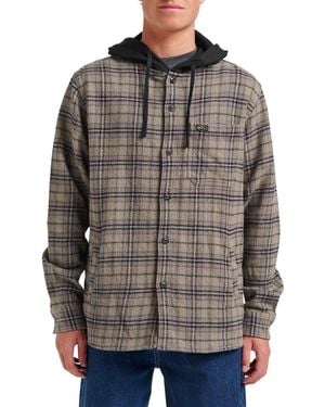 Quiksilver Sandbar Hooded Plaid Cotton Flannel Button-Up Shirt - Gray