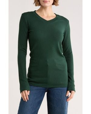 Go Couture V-Neck Long Sleeve T-Shirt - Green